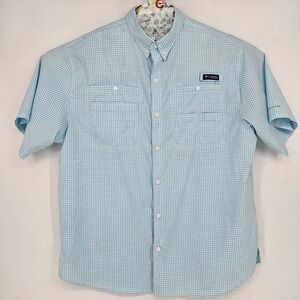 Columbia PFG Super‎ Tamiami Shirt Mens XL Blue Plaid Fishing Vented Omni Shade